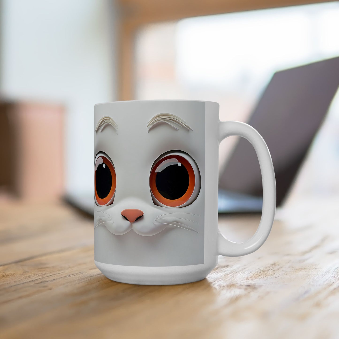 Big Eyed Kitty Cat Ceramic Coffee Mug, Cat Lovers Coffee Mug 11 and 15oz