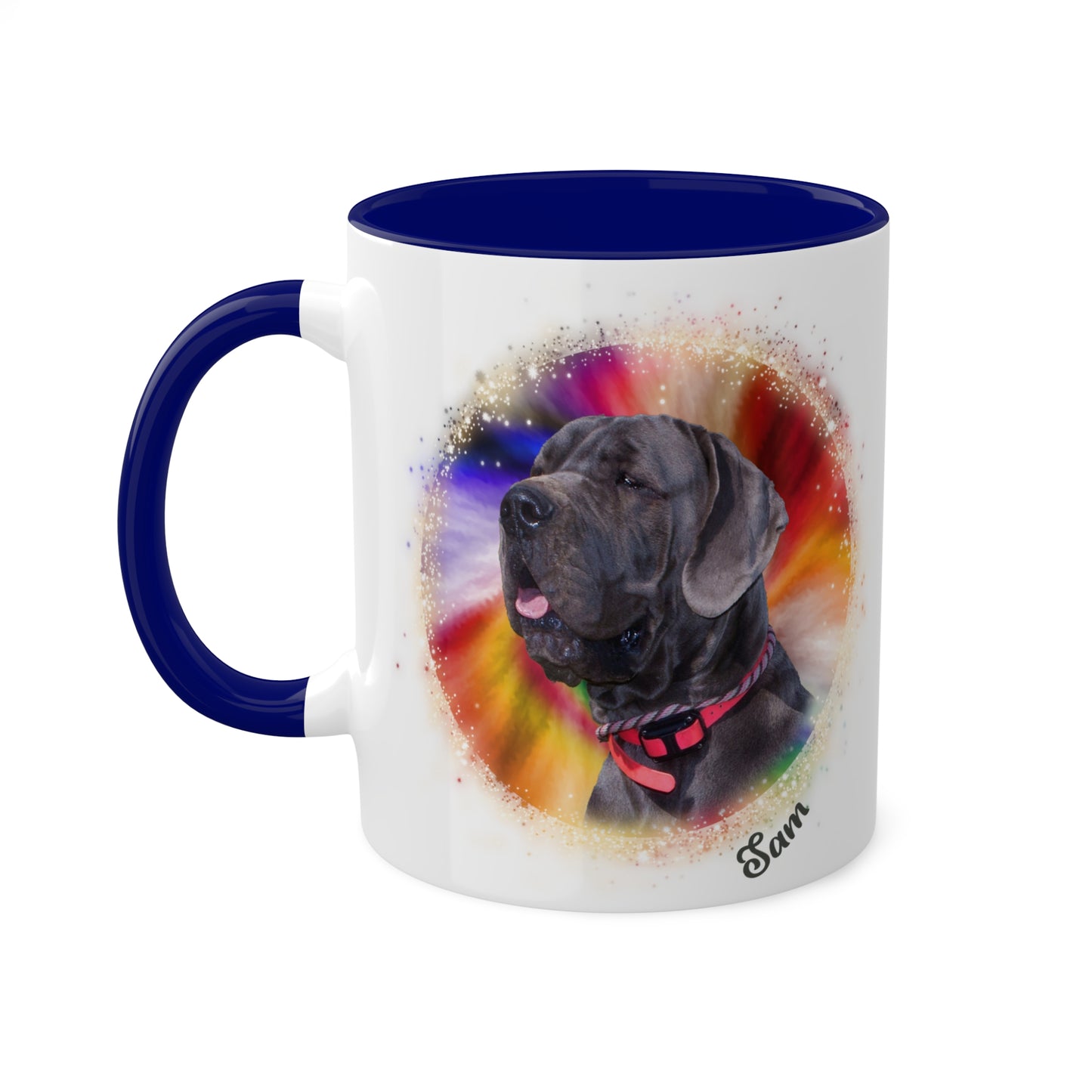 Personalized Pet Coffee Mug, Deep Burst Tie Dye Pet, Photo and Name Mug