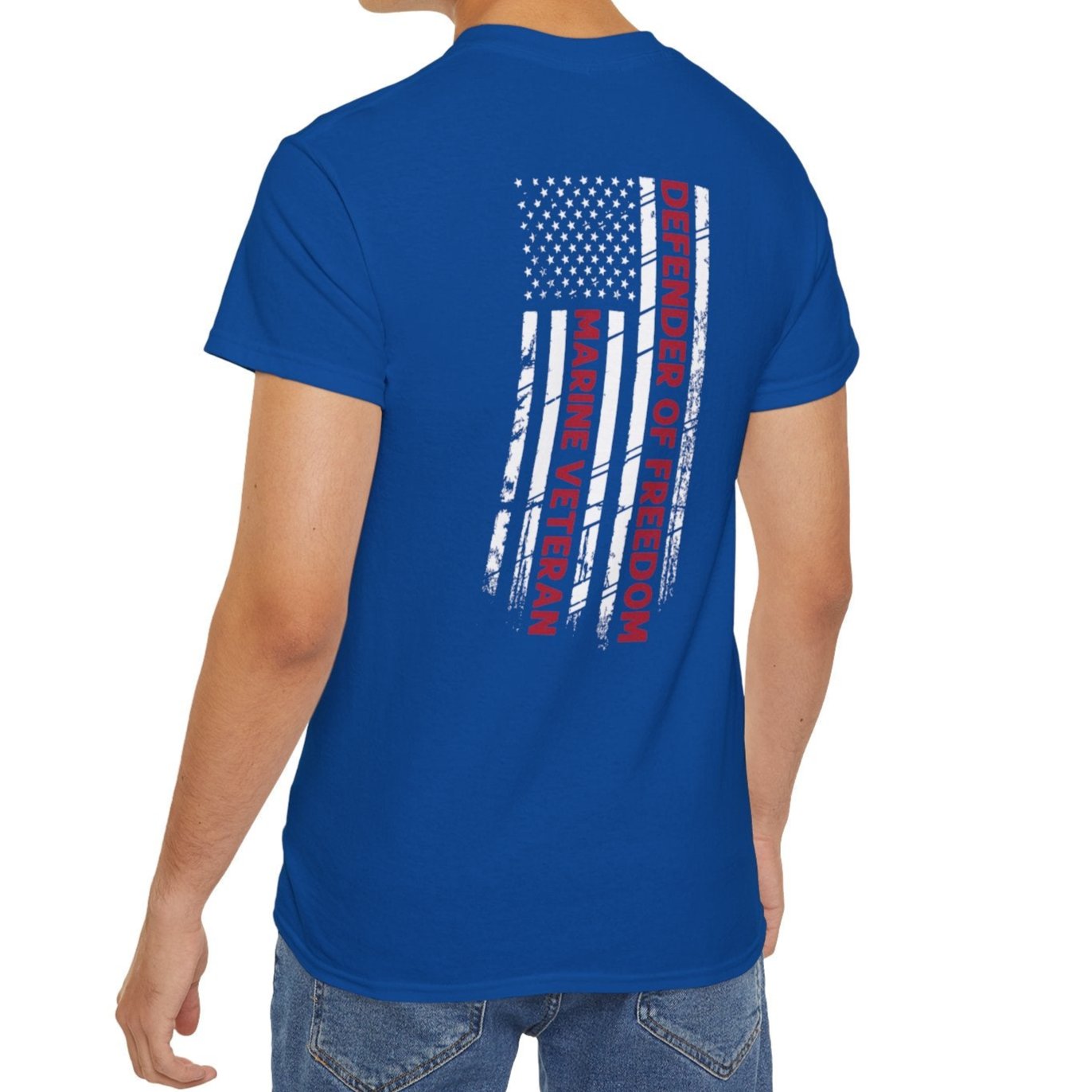 Marine Veteran, Defender of Freedom, Front and Back Design, Cotton/Polyester T-Shirt