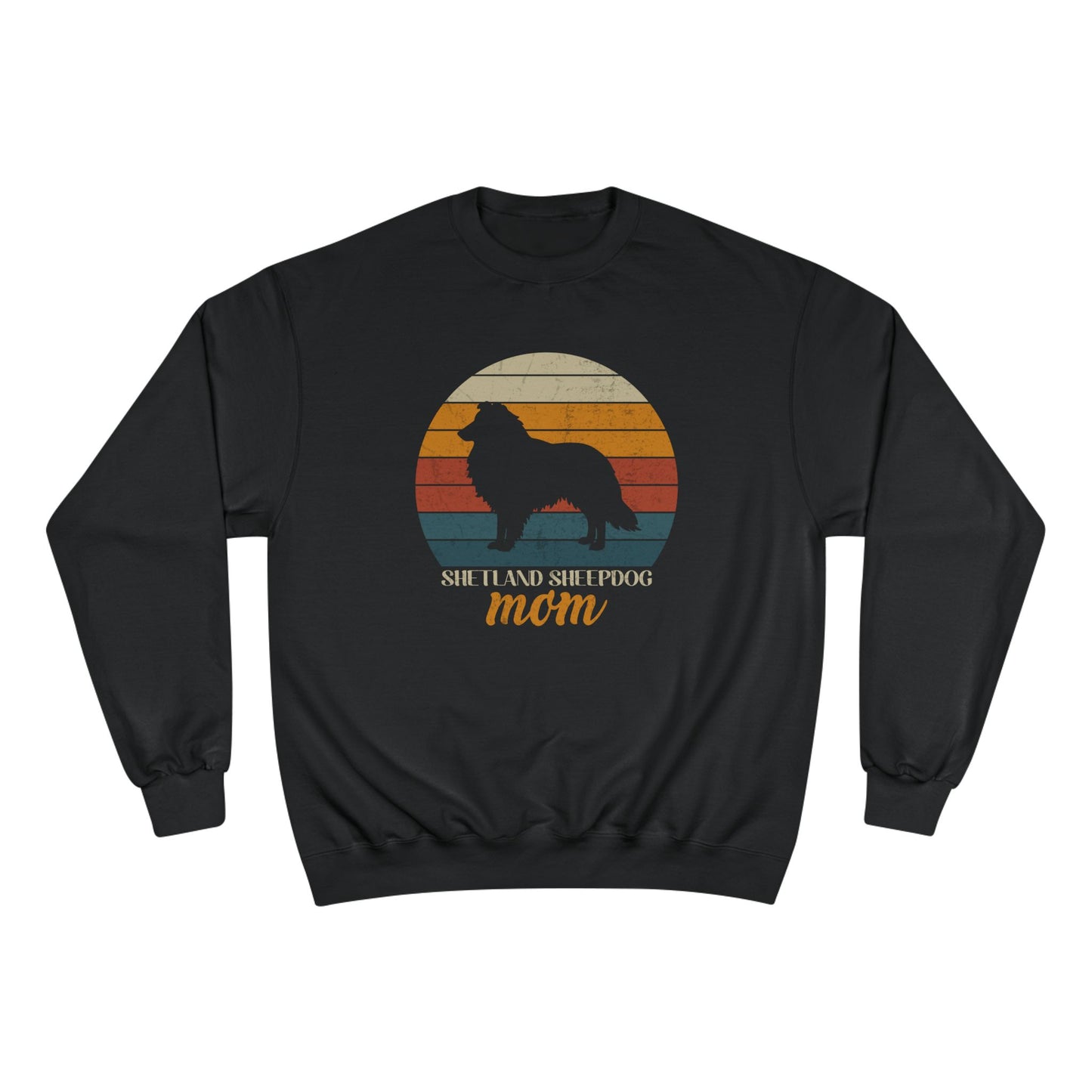 Shetland Sheepdog Mom Sunset – Retro Sunset Dog Mom Champion Crewneck Top