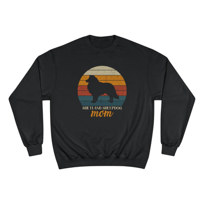 Shetland Sheepdog Mom Sunset – Retro Sunset Dog Mom Champion Crewneck Top