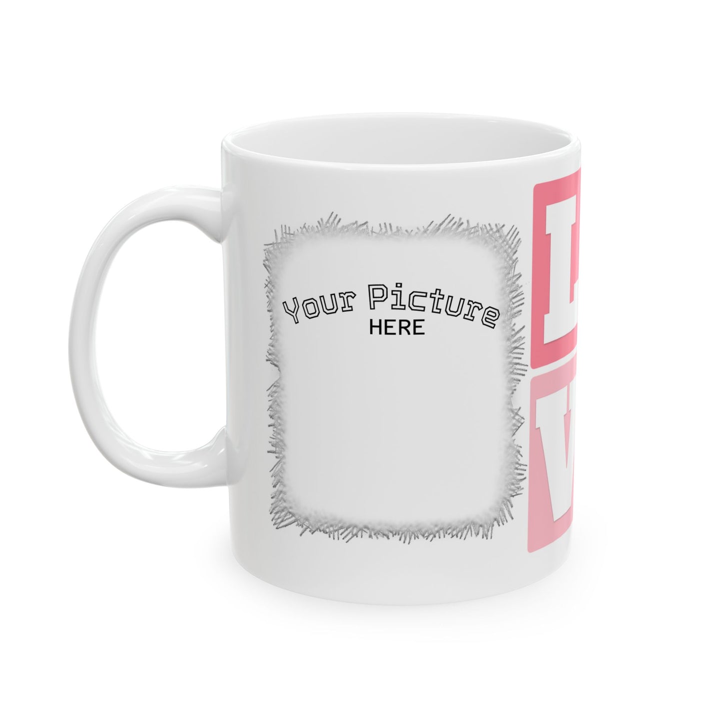 Love Heart Block Ceramic Mug — Personalized Photo Frame Coffee Cup (11oz/15oz)