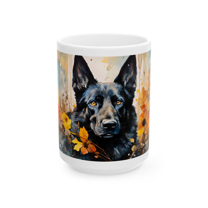 Black German Shepherd Ceramic Mug — Dog Lover Coffee Cup (11oz/15oz)