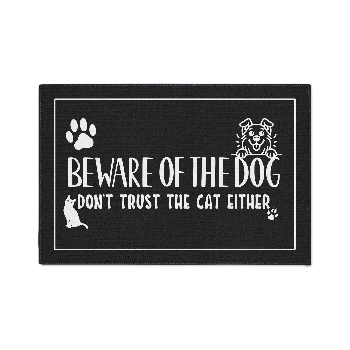 Door Mat, Welcoming Mat, Funny Quote 'Beware of Dog, Don't Trust the Cat Either'