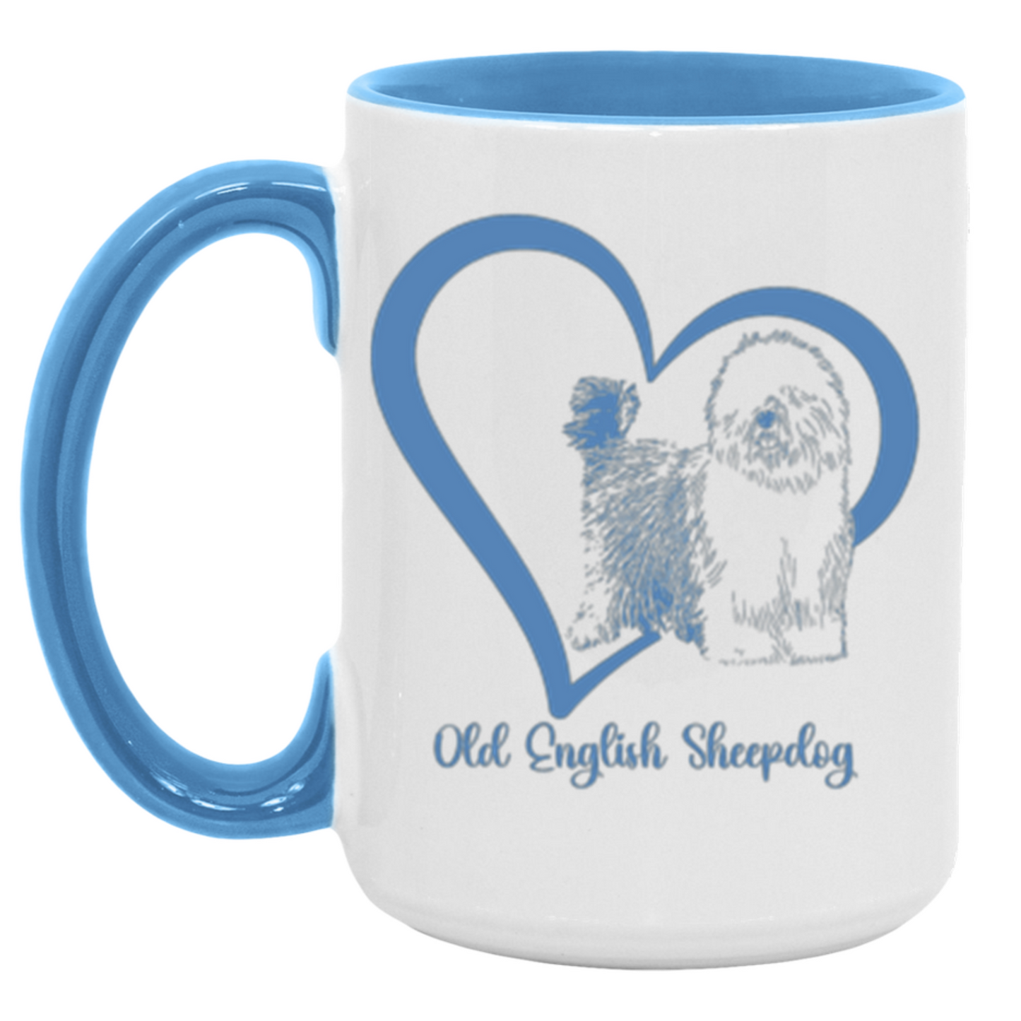 Old English Sheepdog Heart Wrapped with Tails Coffee Mugs