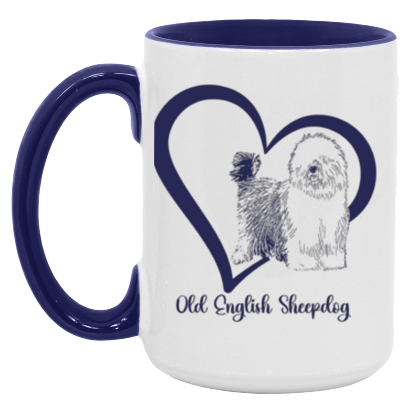 Old English Sheepdog Heart Wrapped with Tails Coffee Mugs