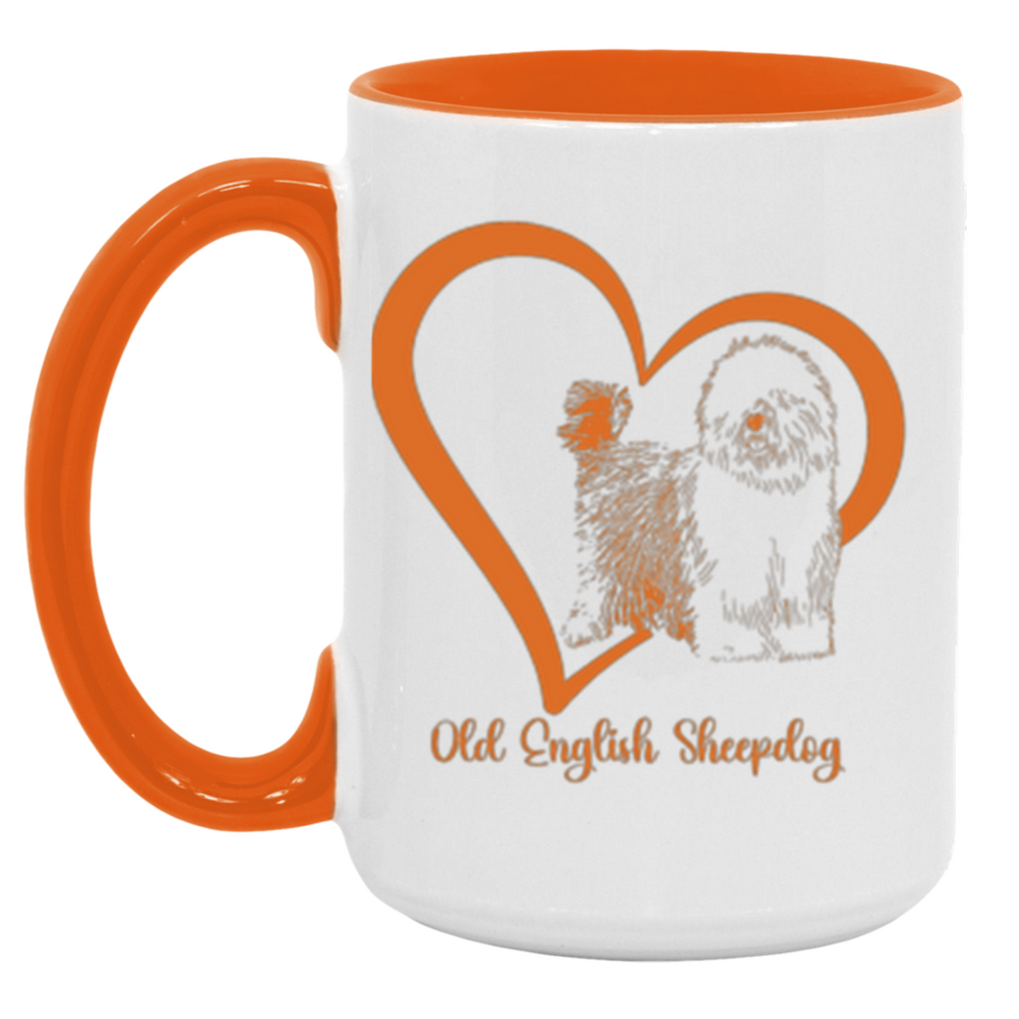 Old English Sheepdog Heart Wrapped with Tails Coffee Mugs