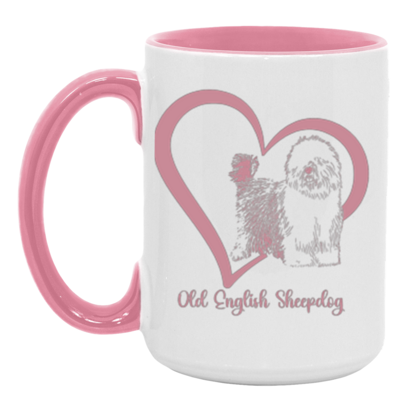 Old English Sheepdog Heart Wrapped with Tails Coffee Mugs