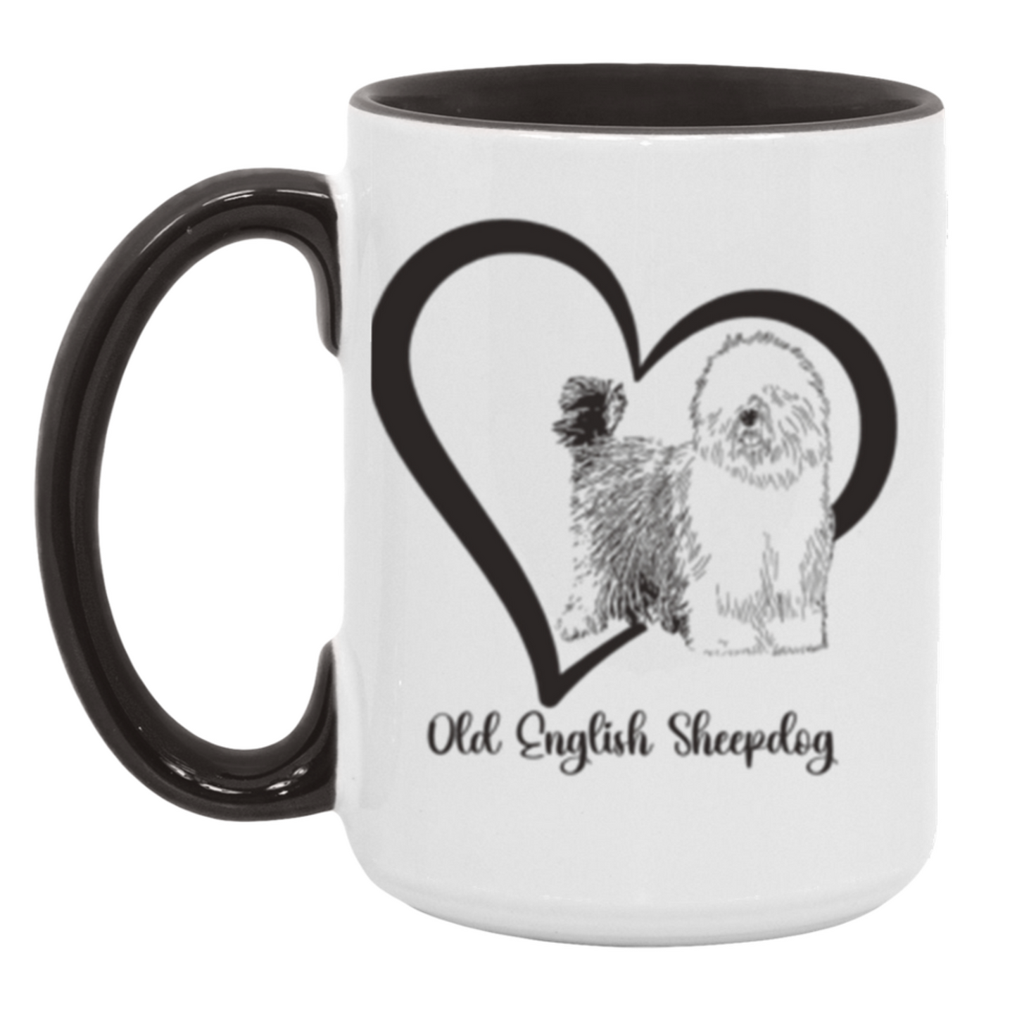 Old English Sheepdog Heart Wrapped with Tails Coffee Mugs