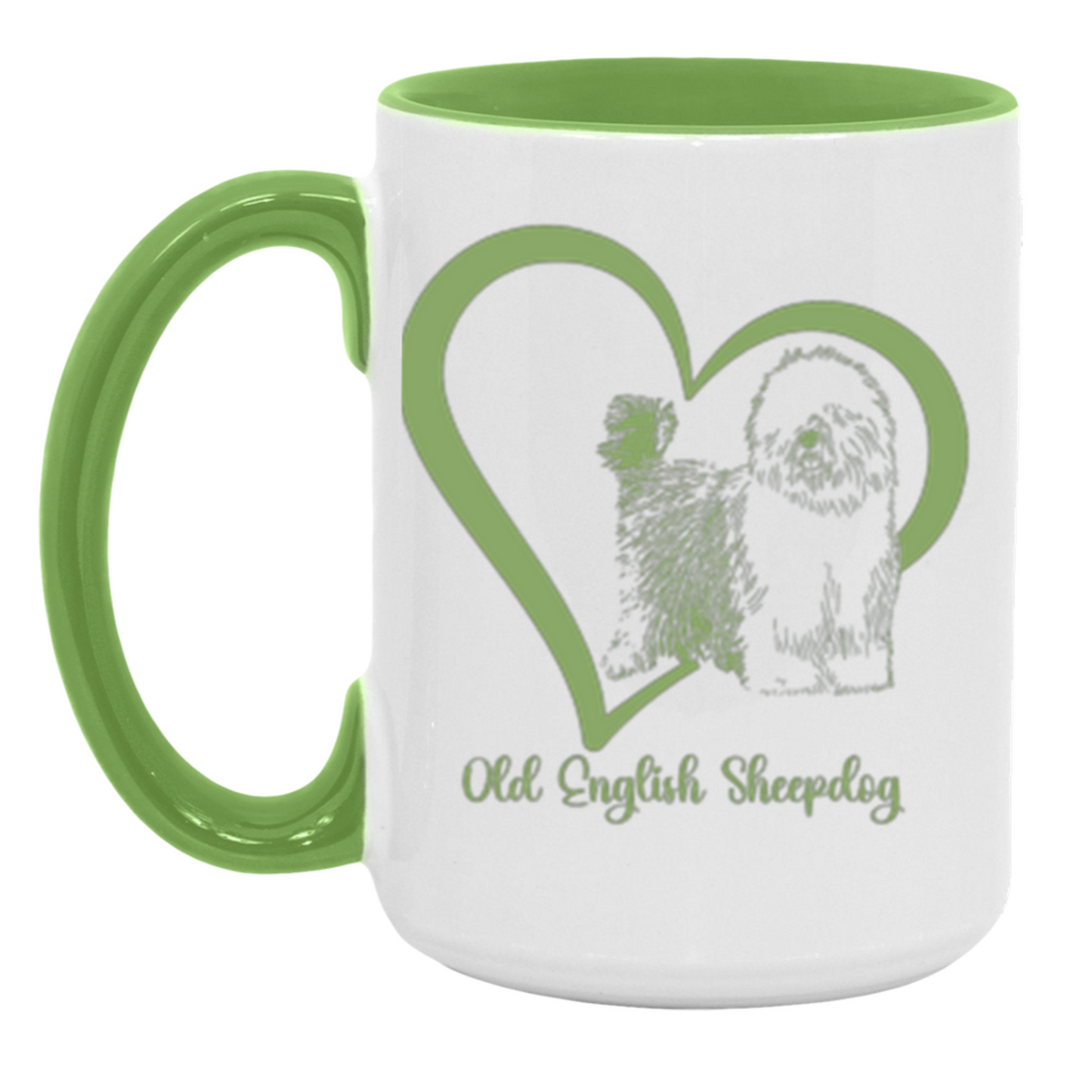 Old English Sheepdog Heart Wrapped with Tails Coffee Mugs