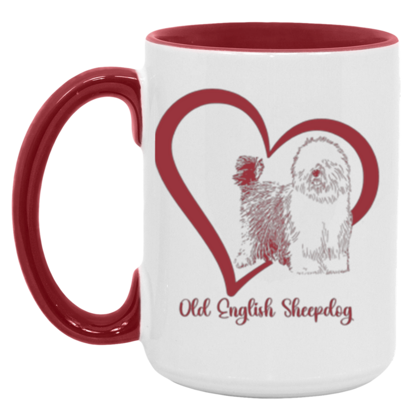 Old English Sheepdog Heart Wrapped with Tails Coffee Mugs