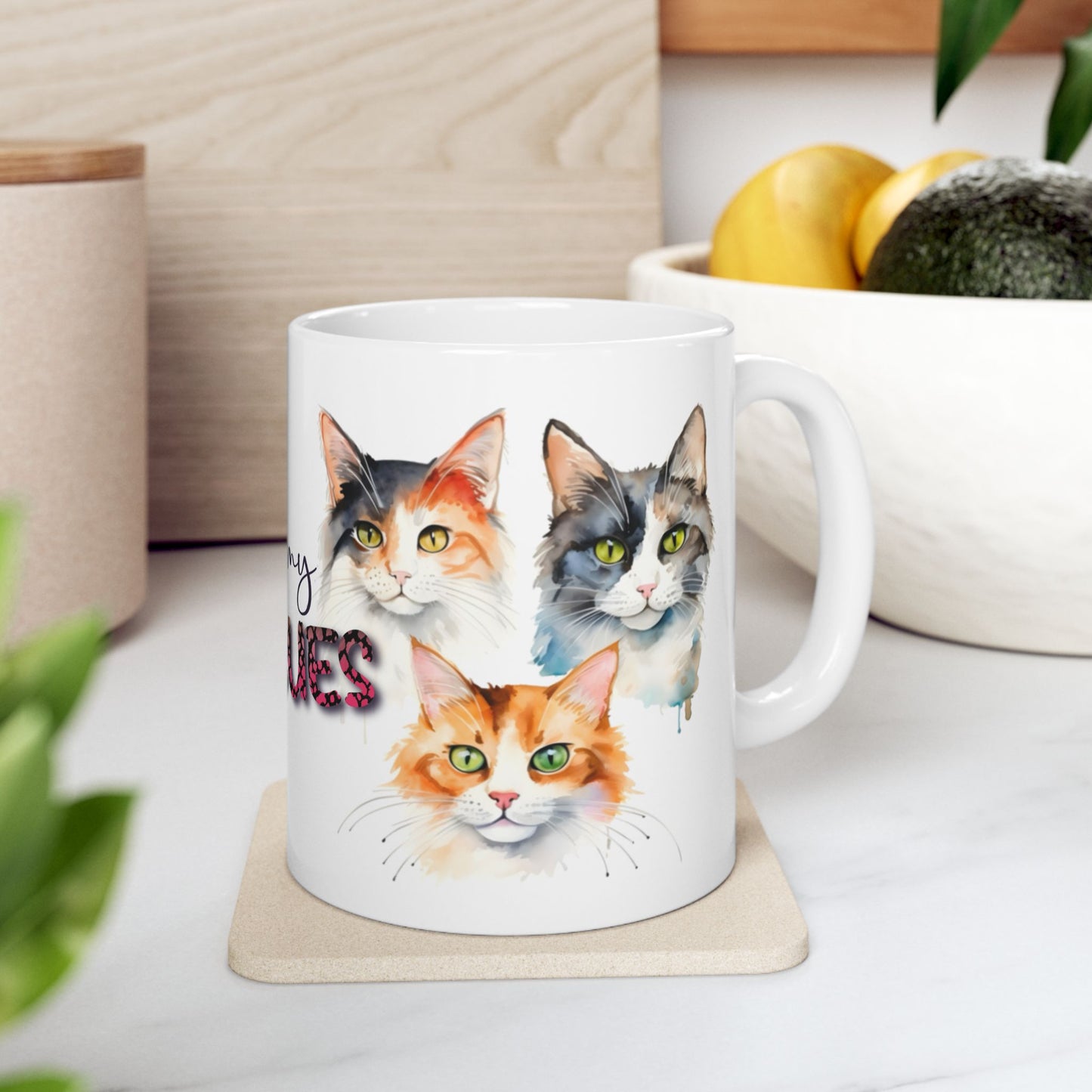 Cat Rescue Coffee Mug — "Love My Rescues" Ceramic Coffee Mug (11oz & 15oz)