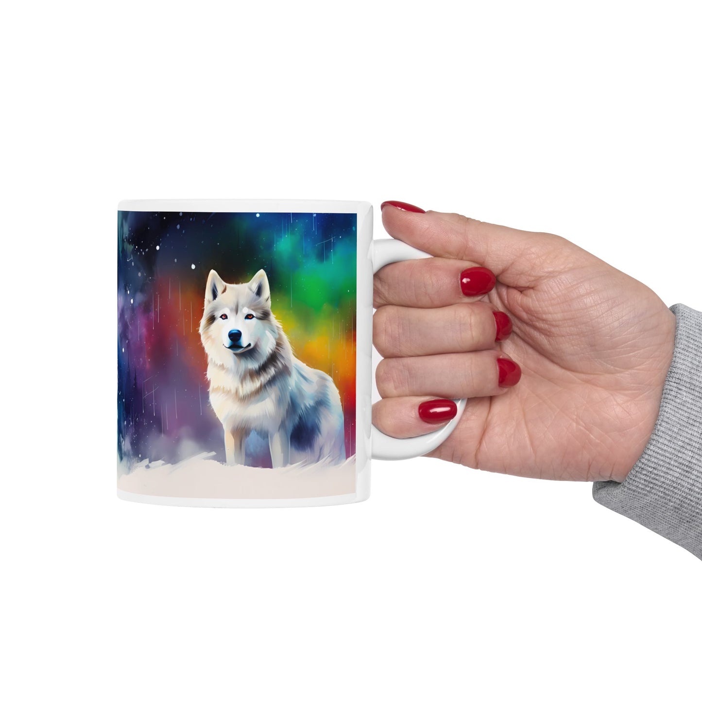 Wolf Pack Ceramic Mug — Northern Lights Wolf Coffee Cup (11oz/15oz)