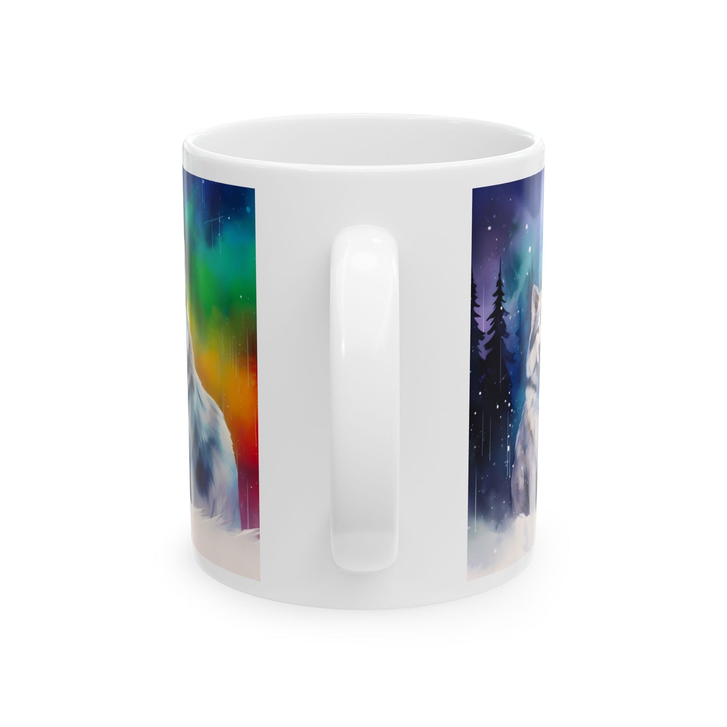 Wolf Pack Ceramic Mug — Northern Lights Wolf Coffee Cup (11oz/15oz)