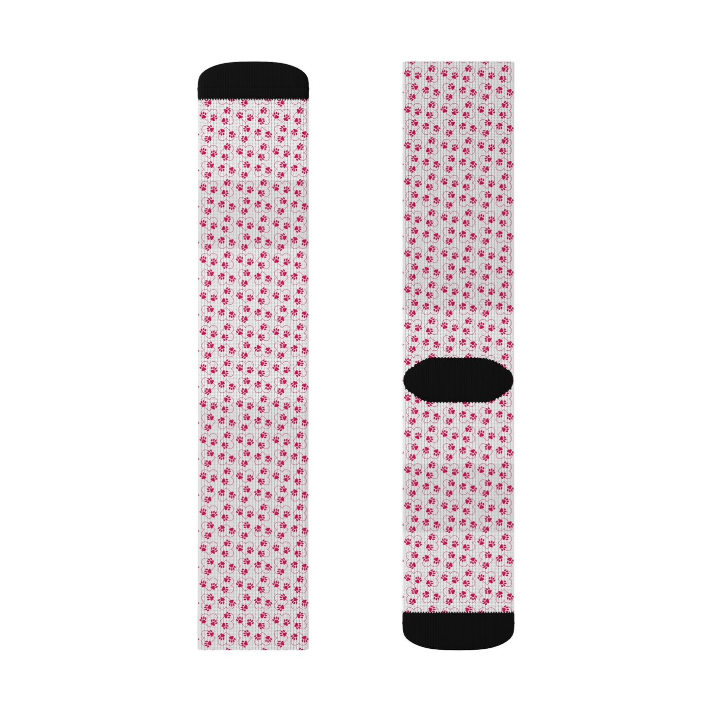 Paw Print Socks, Cute Stylish Animal Print Socks, White Backing with Hot Pink Paw Print Heart Pattern, 3 Sizes Available