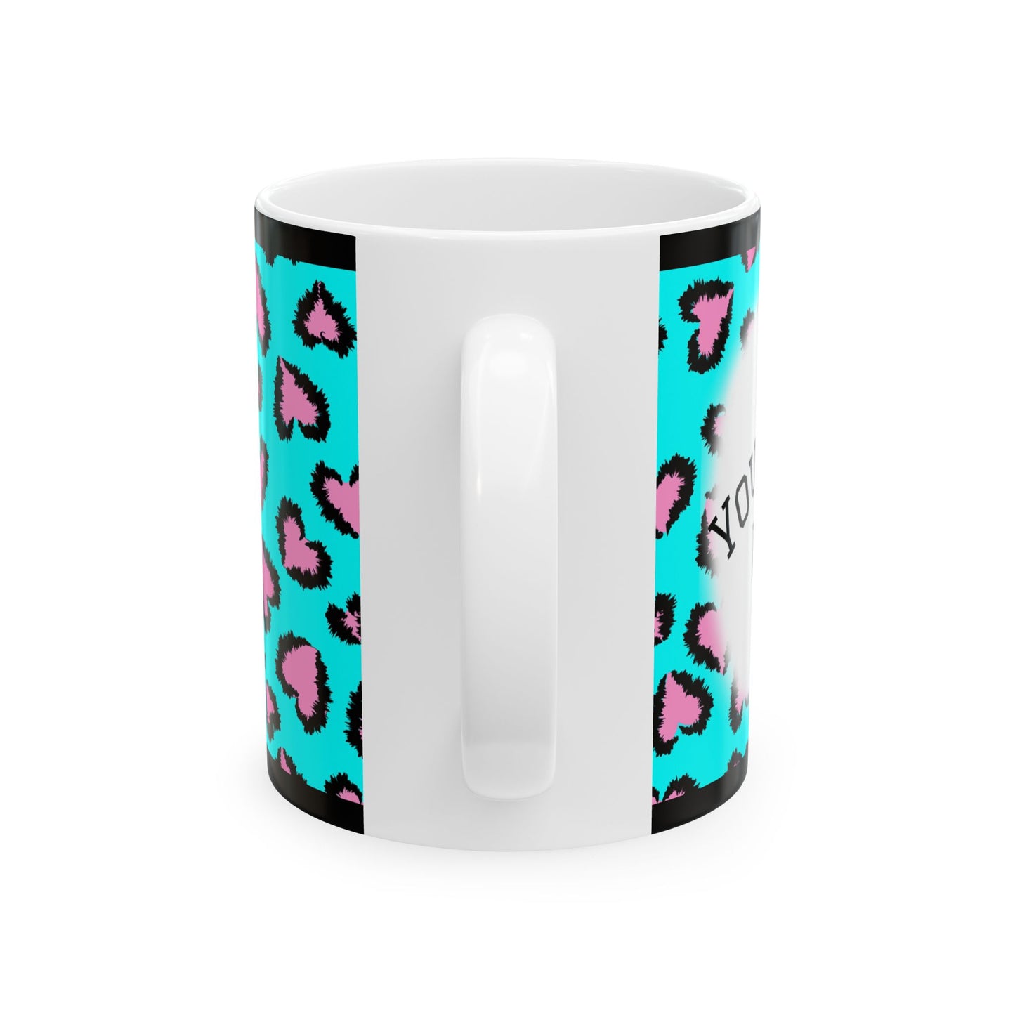 Personalized Turquoise Pink Leopard Heart Photo Mug (11oz/15oz)