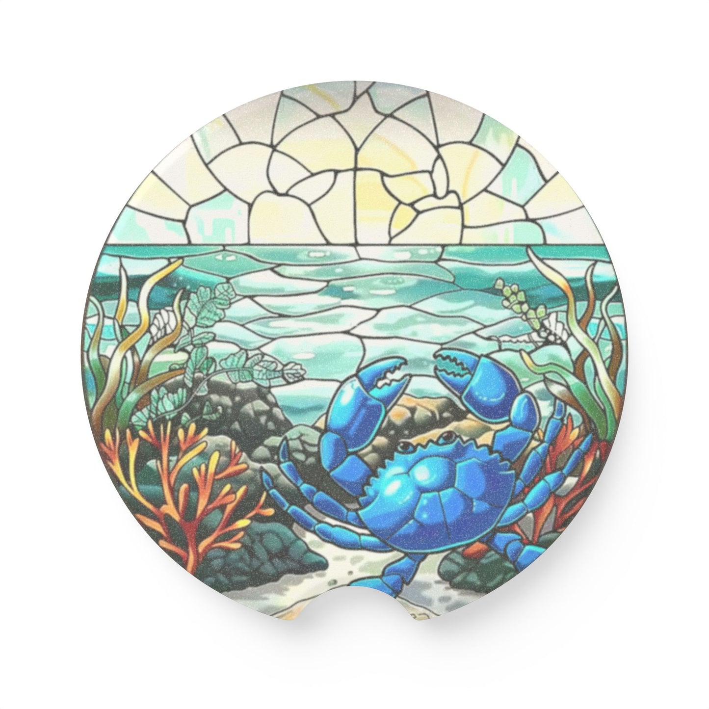 Car Coaster, Stain Glass Blue Crab, Soapstone