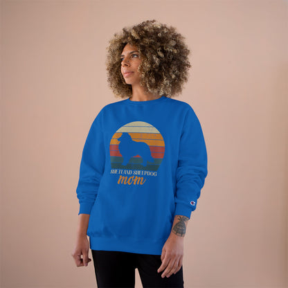 Shetland Sheepdog Mom Sunset – Retro Sunset Dog Mom Champion Crewneck Top