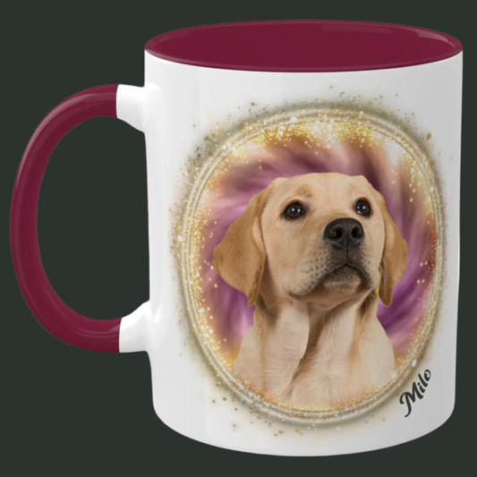 Maroon and Gold Tie Dye Pet Photo and Name Mug