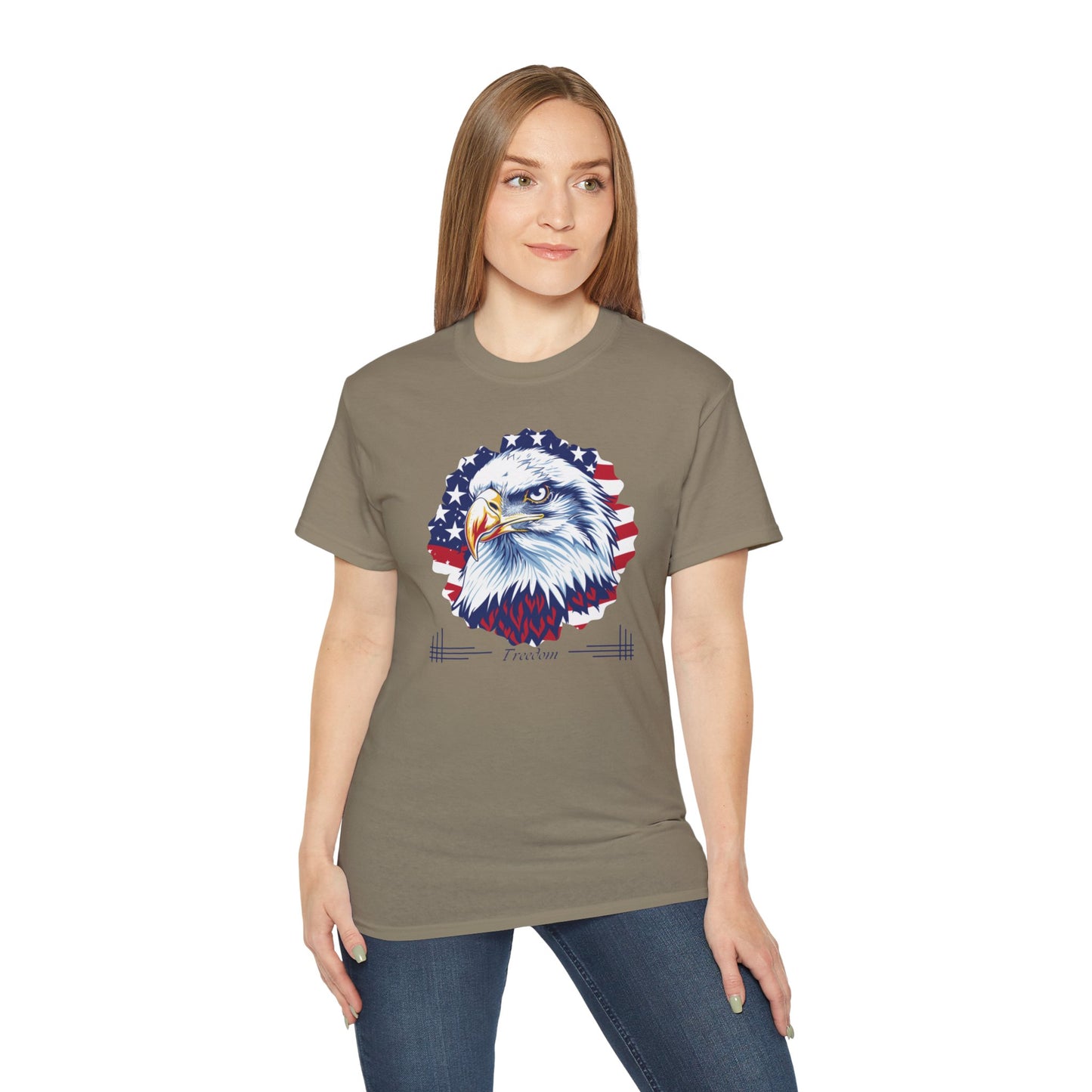 Freedom, Bald Eagle and American Flag, Cotton T-Shirt