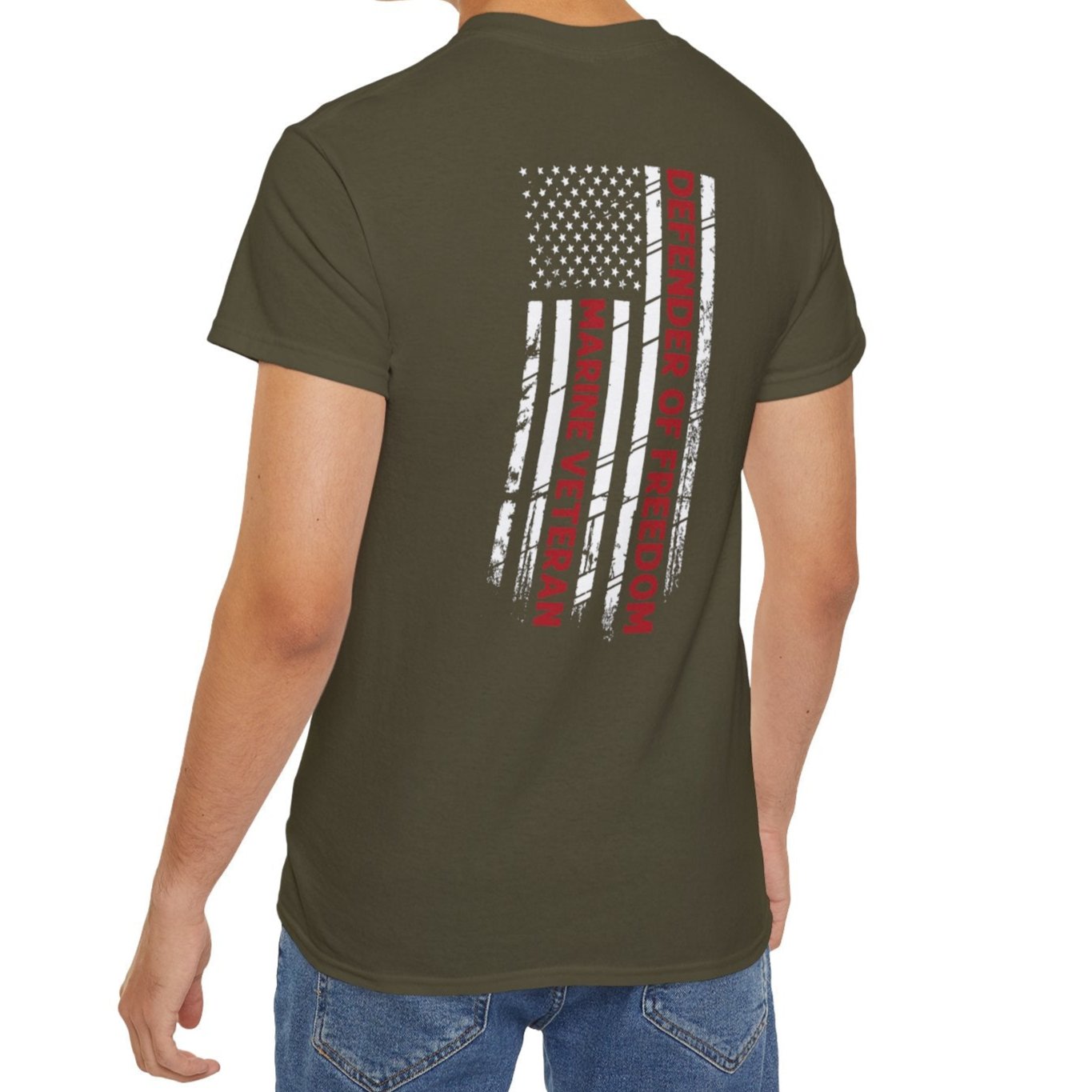 Marine Veteran, Defender of Freedom, Front and Back Design, Cotton/Polyester T-Shirt