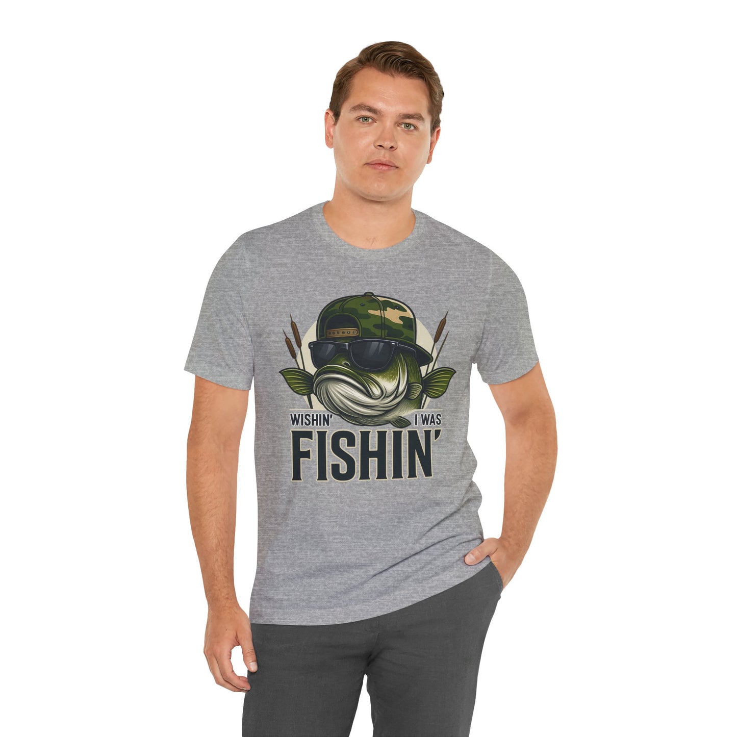 Wishin' I Was Fishin' T-Shirt — Funny Bass Fishing Tee for Anglers