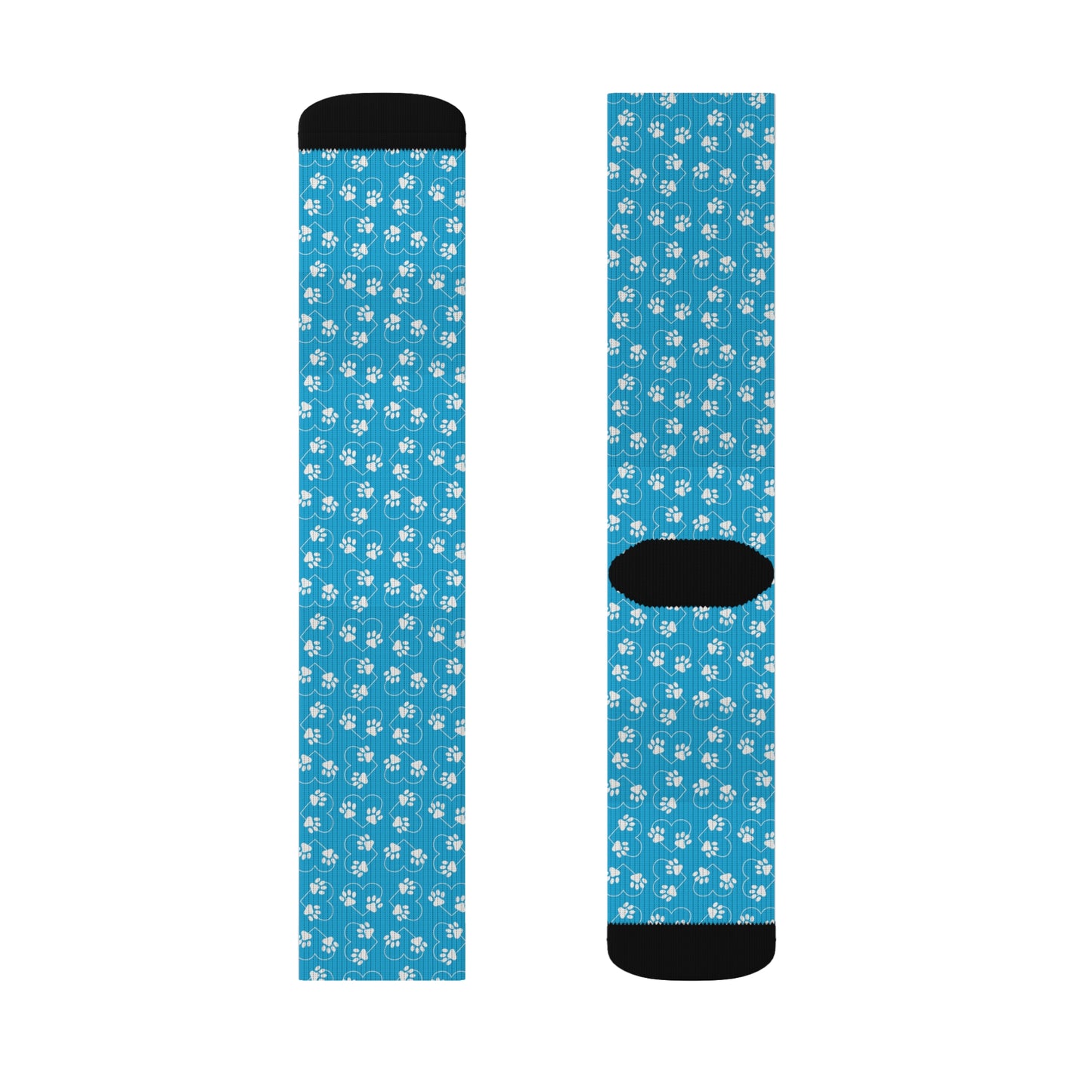 Paw Print Socks, Cute Stylish Animal Print Socks, Teal Blue Backing with White Paw Print Heart Pattern, 3 Sizes Available