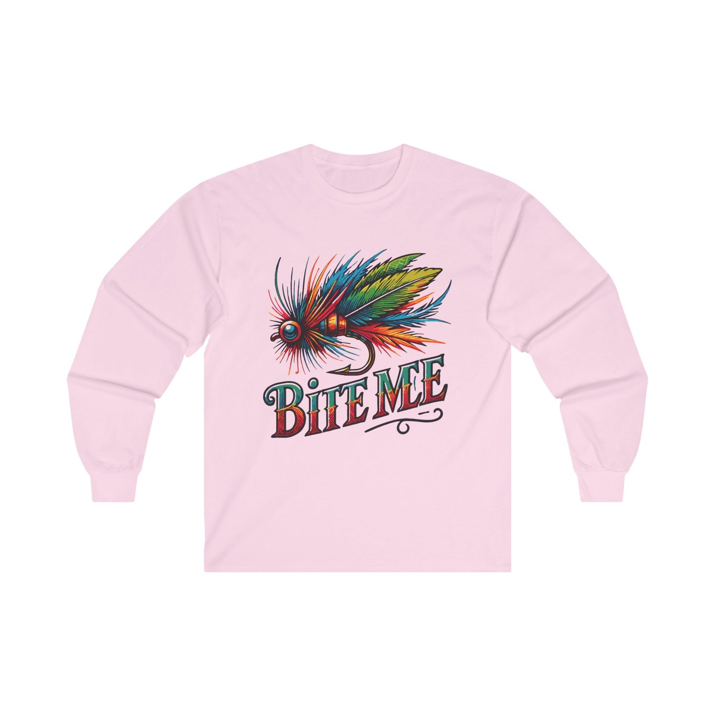 BITE ME Funny Fishermen's Shirt, Tee Shirt for Angler, Bold Graphic of Fishermen Lure, Fishermen's Fish Lure T-Shirt, Long Sleeve Cotton Tee