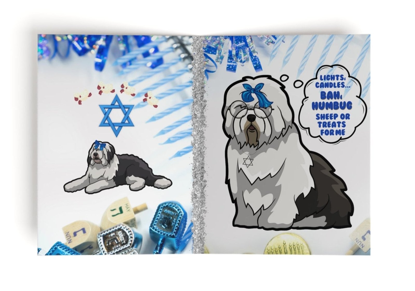 Old English Sheepdog Hanukkah Card 