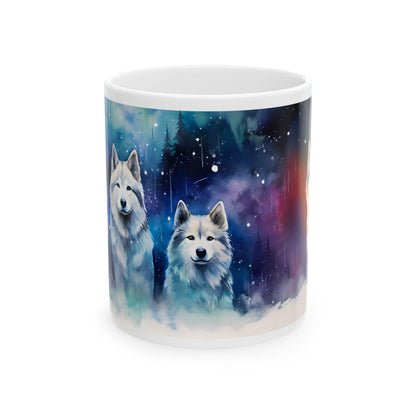 Wolf Pack Ceramic Mug — Northern Lights Wolf Coffee Cup (11oz/15oz)