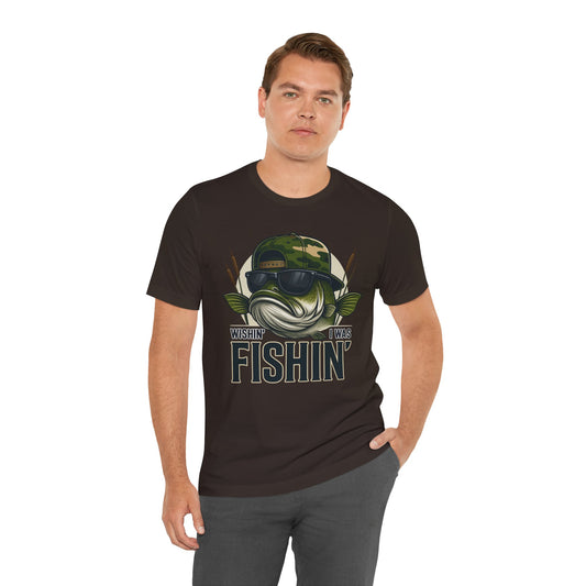 Wishin' I Was Fishin' T-Shirt — Funny Bass Fishing Tee for Anglers