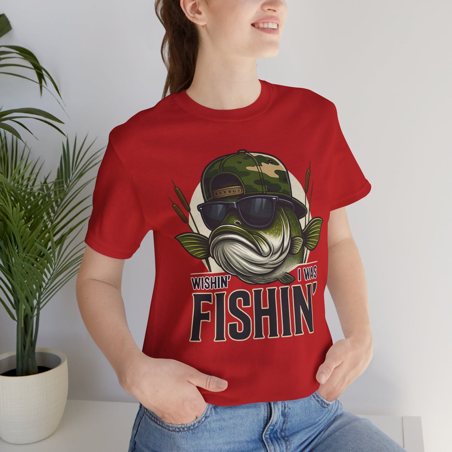 Wishin' I Was Fishin' T-Shirt — Funny Bass Fishing Tee for Anglers