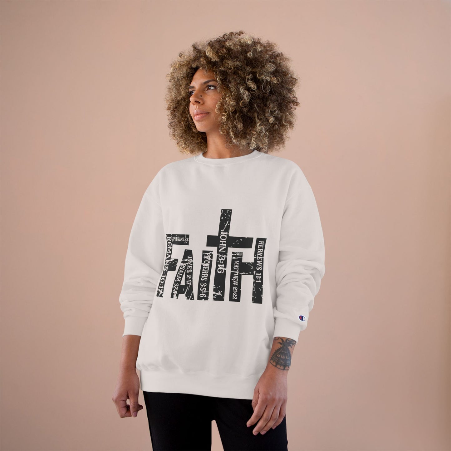 Faith Top, Christian Scripture Word Art - Champion Crewneck Top