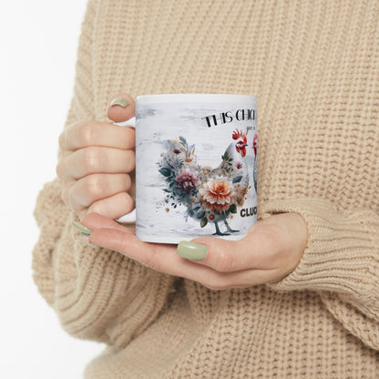Chicken Mug - "This Chick Don't Give a Cluck" Floral Rooster Coffee Mug (11oz/15oz)