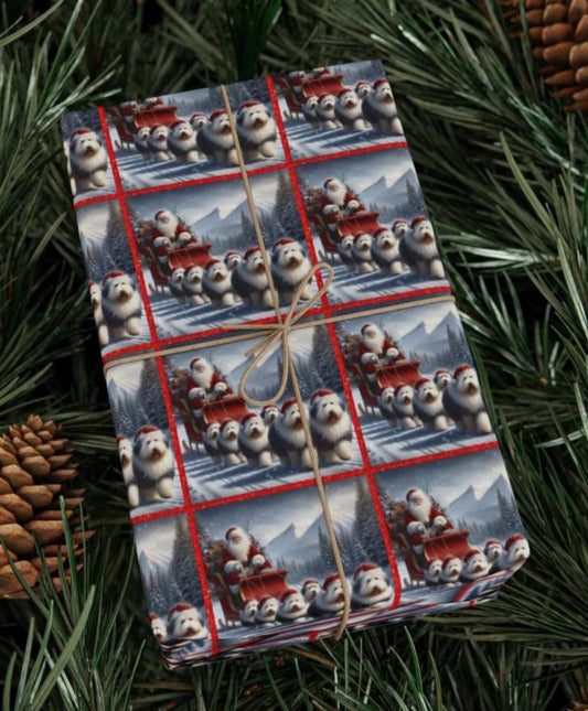 Christmas Wrapping Paper, Santa Paws Sled