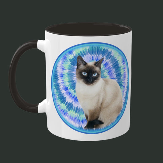 Customized Pet Photo Coffee Mug, Blue Swirl Tie Dye, 11oz