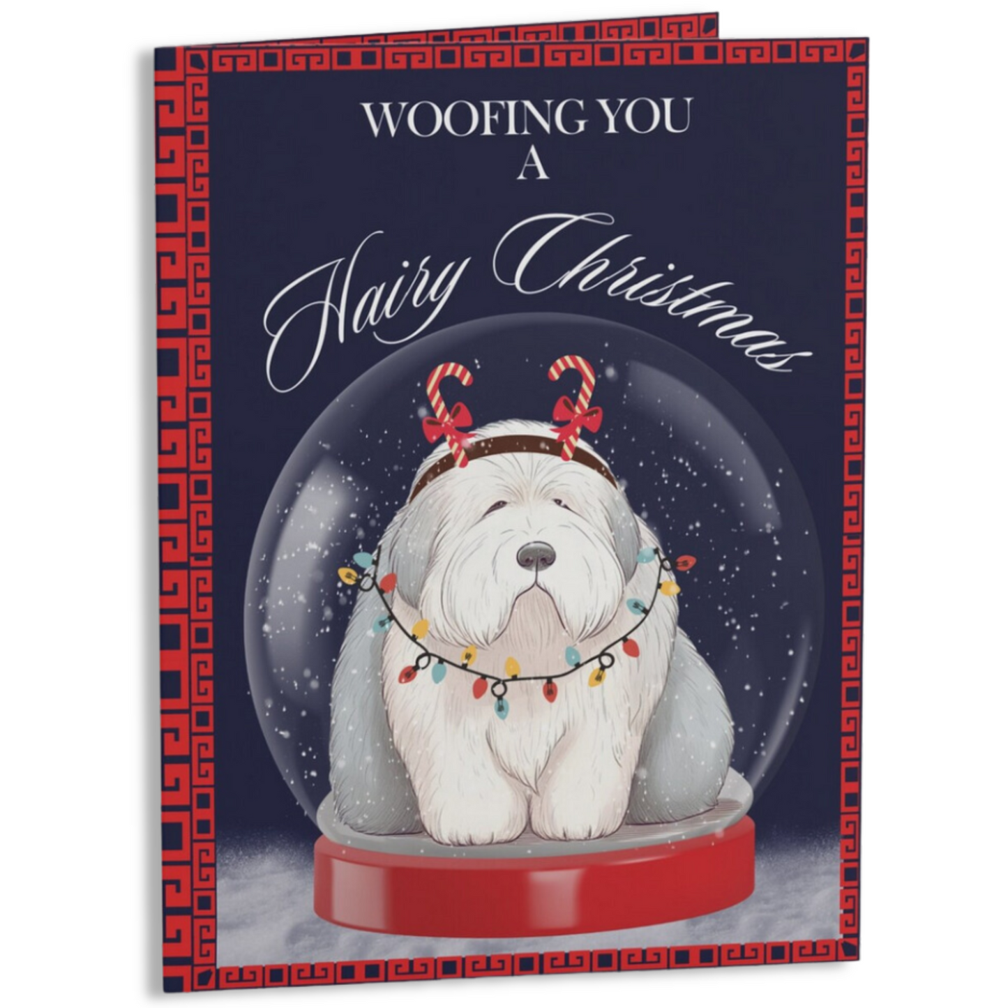 Woofing You Hairy Christmas - 5x7" Old English Sheepdog Christmas Card