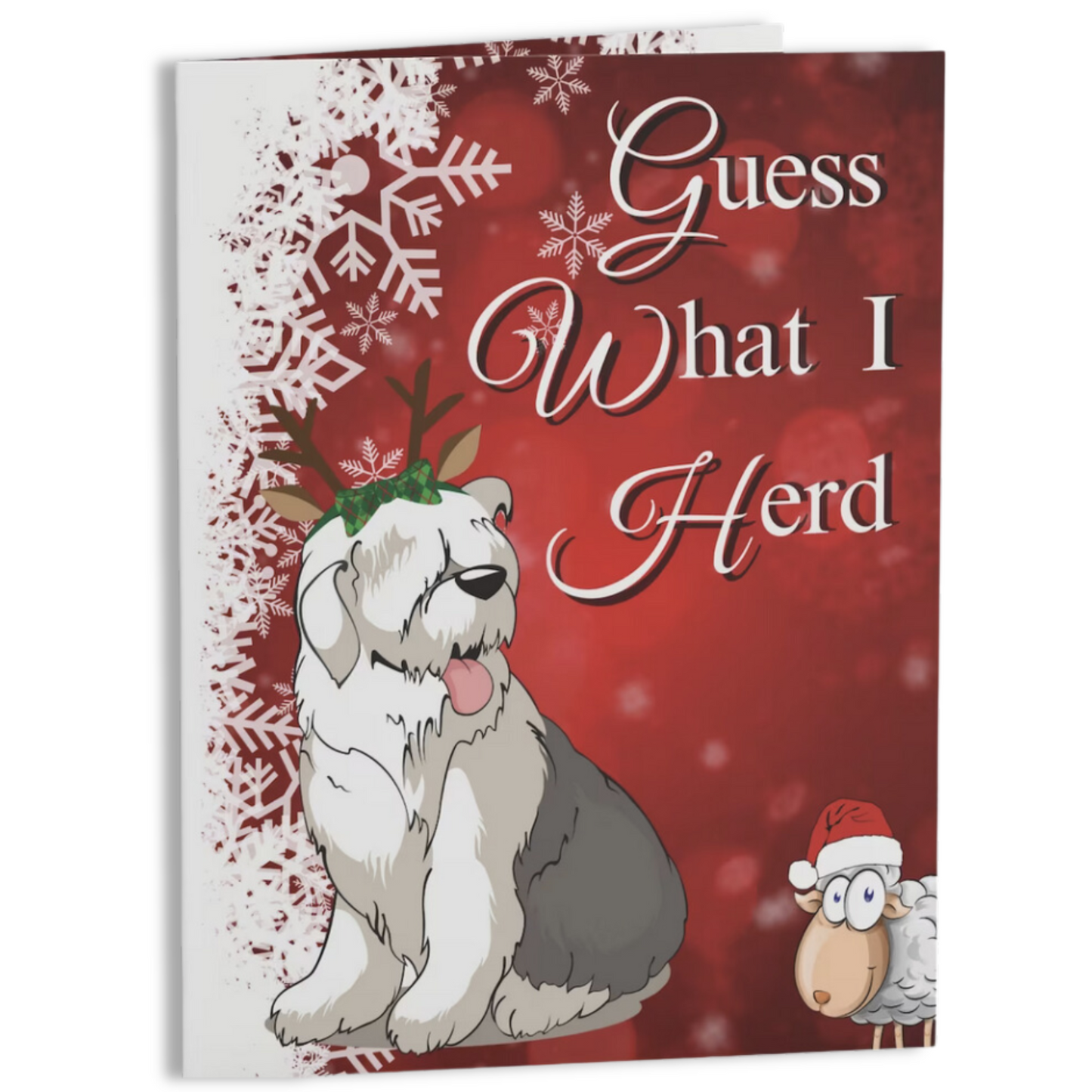 Guess What I Herd - Santa Paws, 5x7" Old English Sheepdog Christmas Card