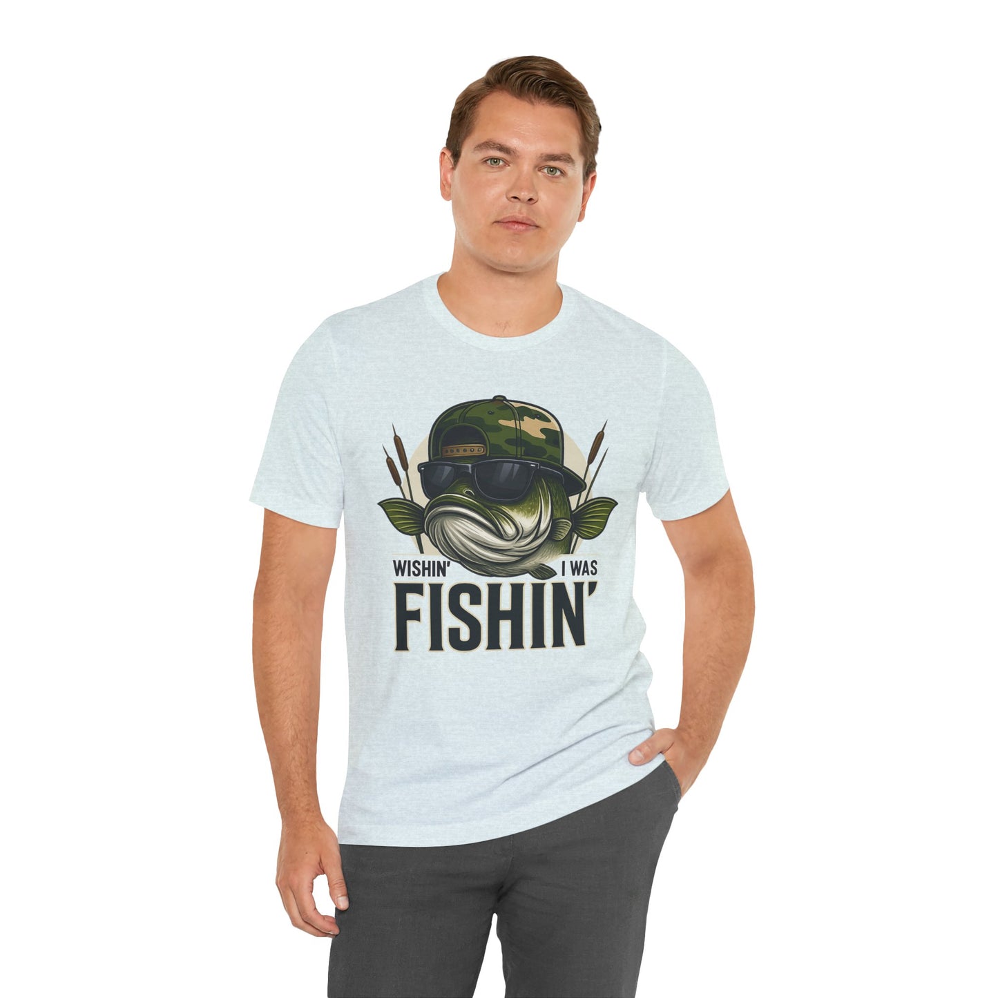 Wishin' I Was Fishin' T-Shirt — Funny Bass Fishing Tee for Anglers