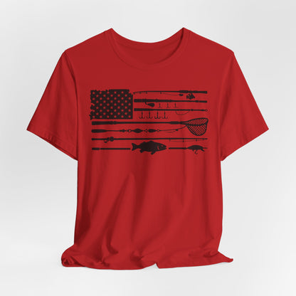 Fishing Gear American Flag T‑Shirt — Angler Rods & Lures Patriotic Tee