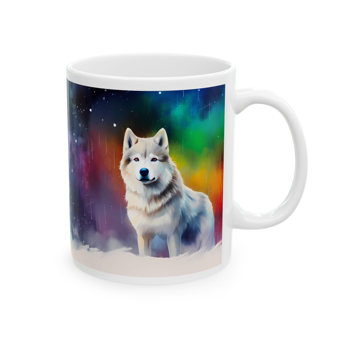 Wolf Pack Ceramic Mug — Northern Lights Wolf Coffee Cup (11oz/15oz)