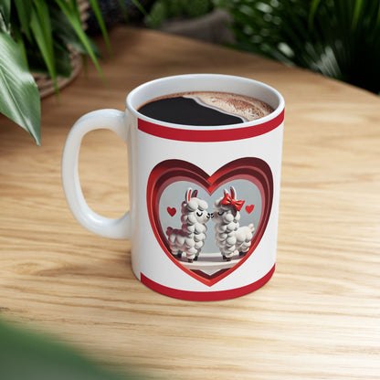 Valentine Llama Ceramic Mug – Cute Heart Love Coffee Cup (11oz, 15oz)