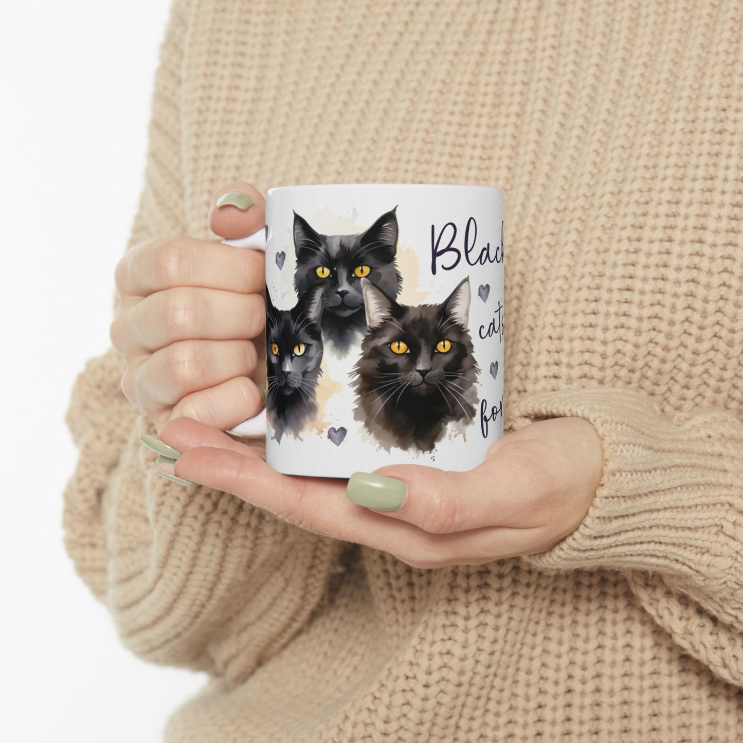 Cat Lover Coffee Mug - Black Cats Forever Ceramic Coffee Cup, 11oz & 15oz