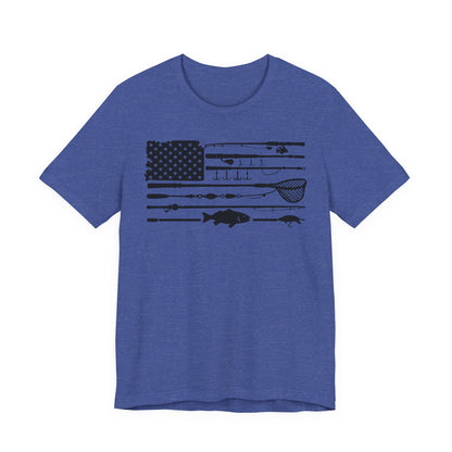 Fishing Gear American Flag T‑Shirt — Angler Rods & Lures Patriotic Tee