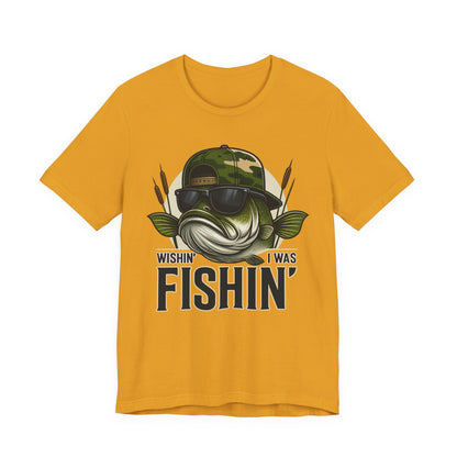 Wishin' I Was Fishin' T-Shirt — Funny Bass Fishing Tee for Anglers