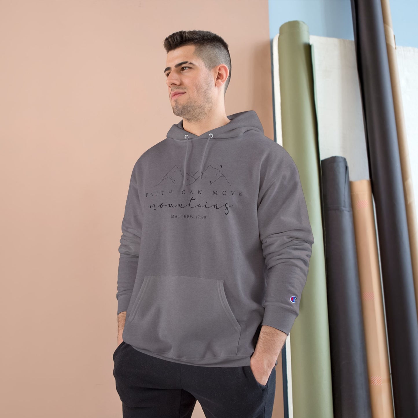 Faith Can Move Mountains Champion Pullover Hoodie -Printify