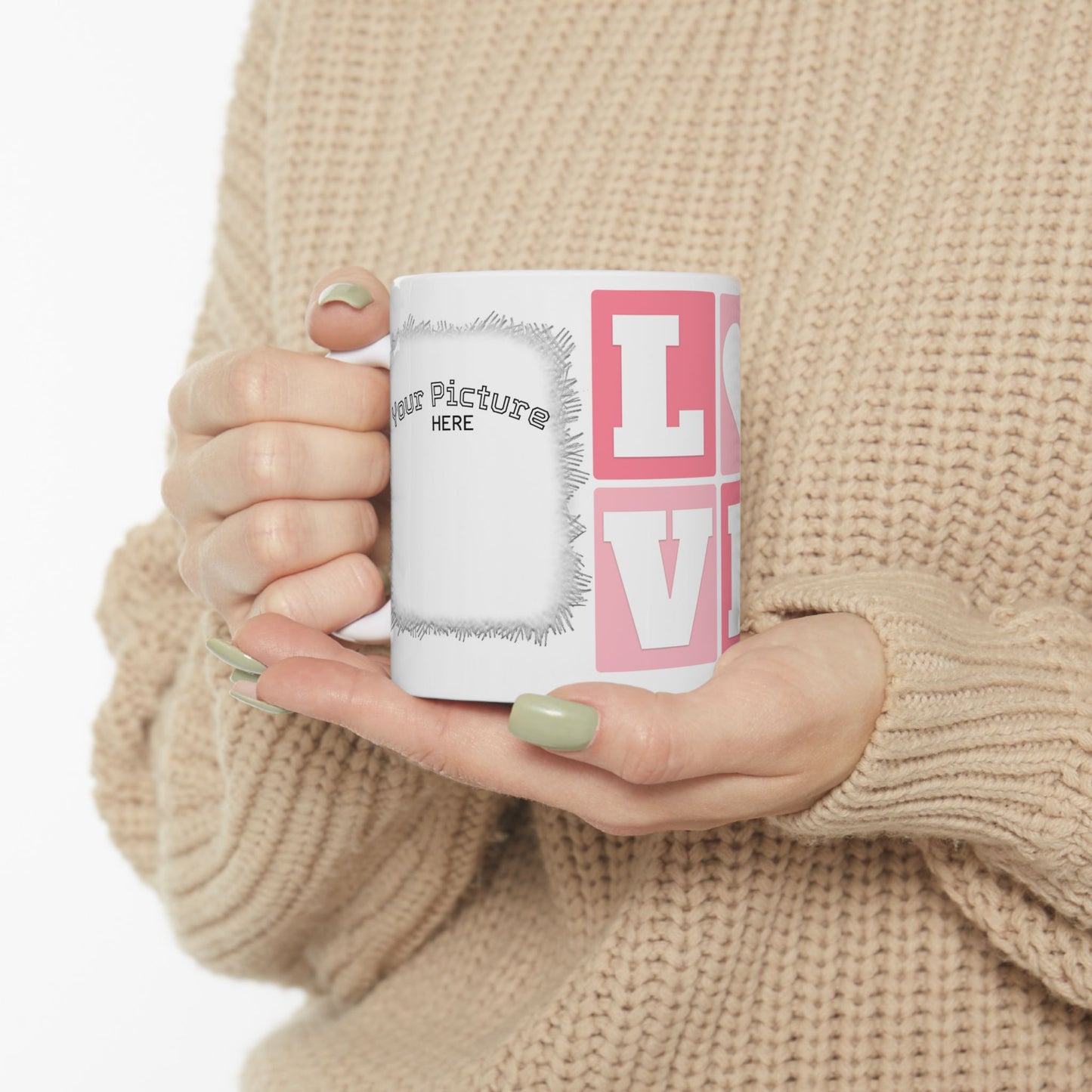 Love Heart Block Ceramic Mug — Personalized Photo Frame Coffee Cup (11oz/15oz)