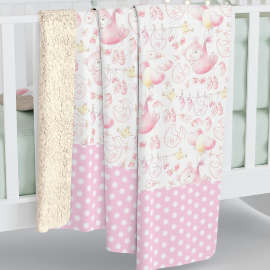 Child's Blanket Bears and Balloon's, Pink Polka Dot Trim