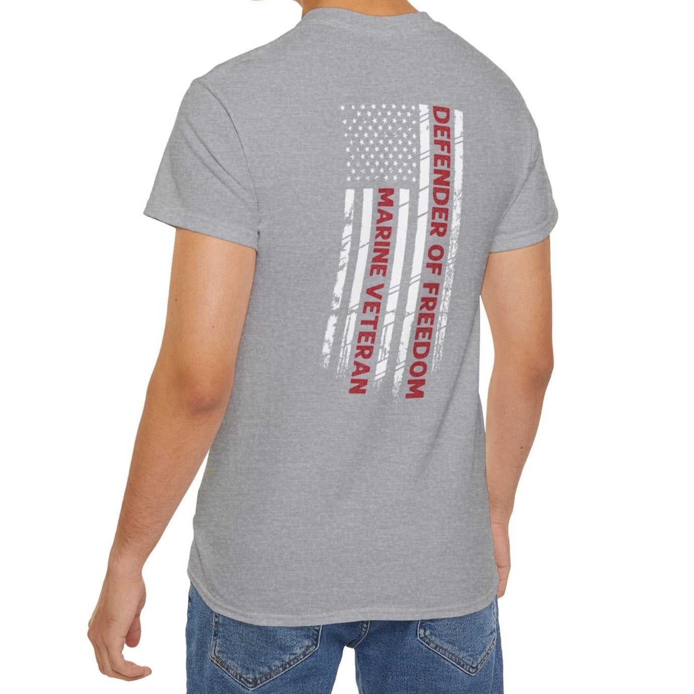 Marine Veteran, Defender of Freedom, Front and Back Design, Cotton/Polyester T-Shirt