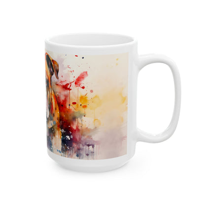 Bulldog Watercolor Ceramic Mug (11oz & 15oz) - Colorful Pet Coffee Cup